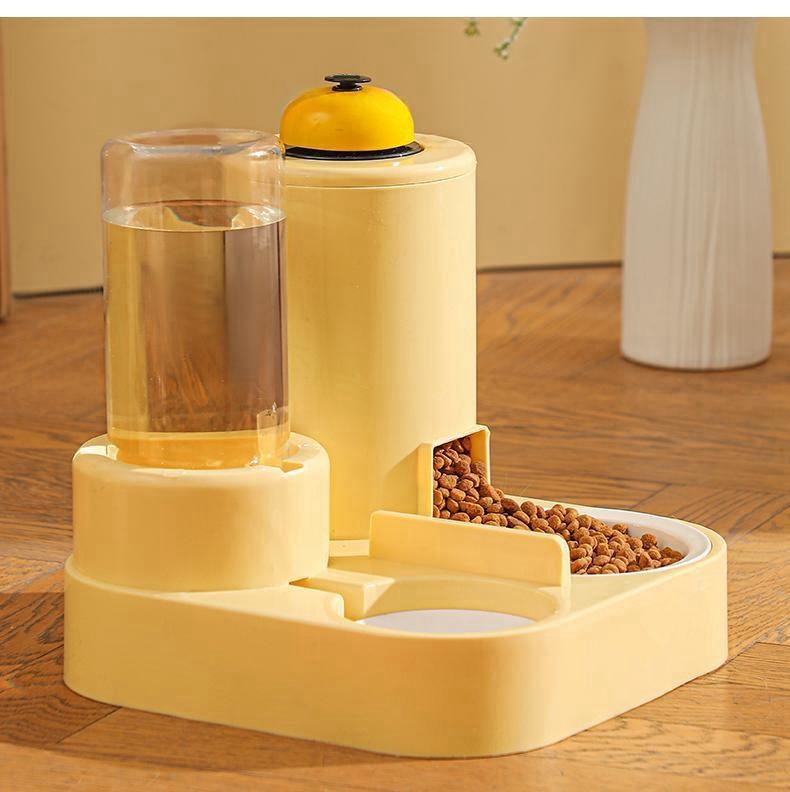 Automatic Cat Feeding Water Feeder Three-in-One Water Dispenser Ceramic Bowl for Cats and Dogs with Bell