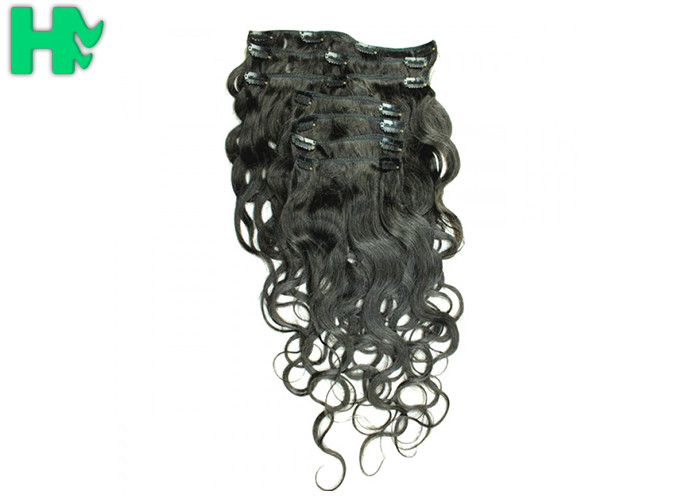 Natural Black Long Synthetic Clip In Hair Extensions , Heat Resistant Synthetic Hair Extension