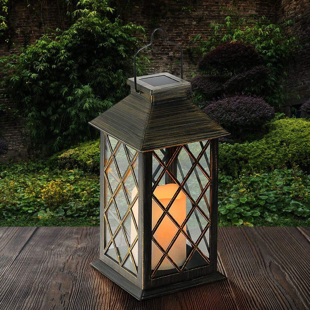 Solar Lantern LED Solar Lights Outdoor, Hanging Lanterns Solar Powered with Handle, Waterproof Flickering Flameless Candle Mission Lights for Table Garden Patio