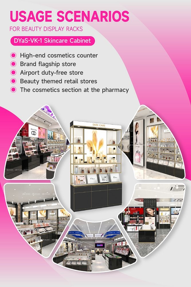 DYaS-VK-1 Skincare Display Cabinet with 60mm Light Box and Iron Square Tube