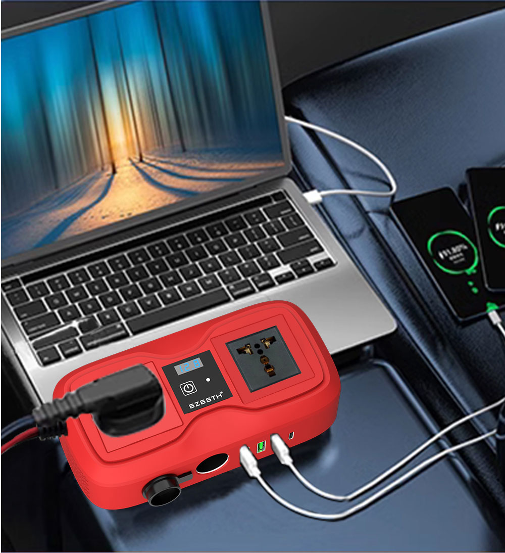 Customized Support SZSSTH Universal Socket Portable 12V 220V 2 AC Outlets 2USB 200W GaN PD Fast Charger Car Power Inverter