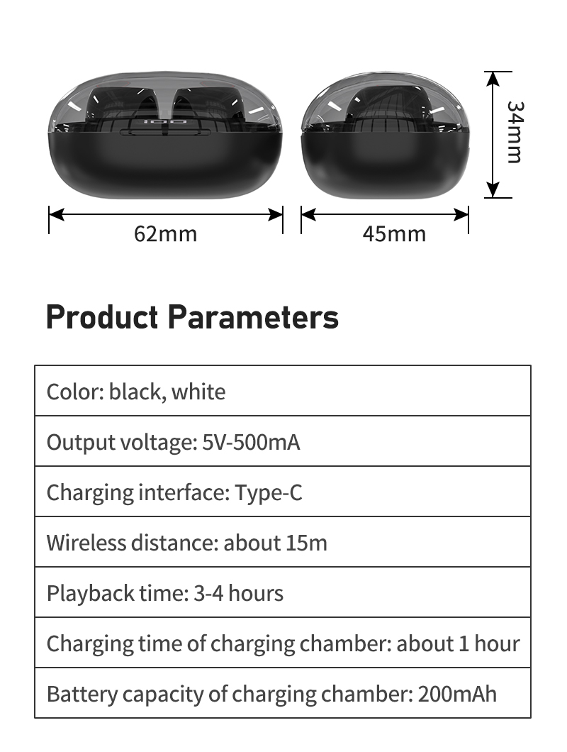 Wireless Earbuds TWS In-Ear Gaming Earphones Headphones Powered 200mAh Battery