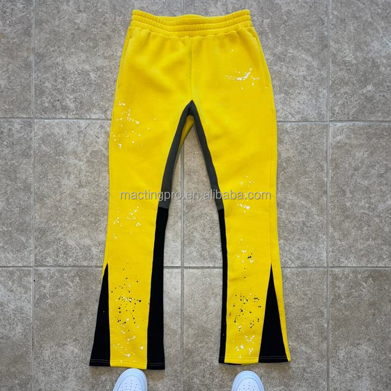 Customized Labels Men's Jogger Track Sweat Pants Baggy Trousers Paint Splatter Stack Flared Sweatpants