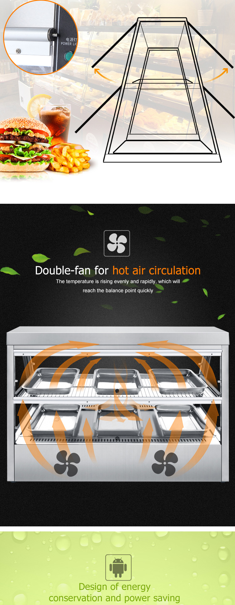 Temperature Controlled Electric Heated Thermal Food Warmer Display with Glass Table Top