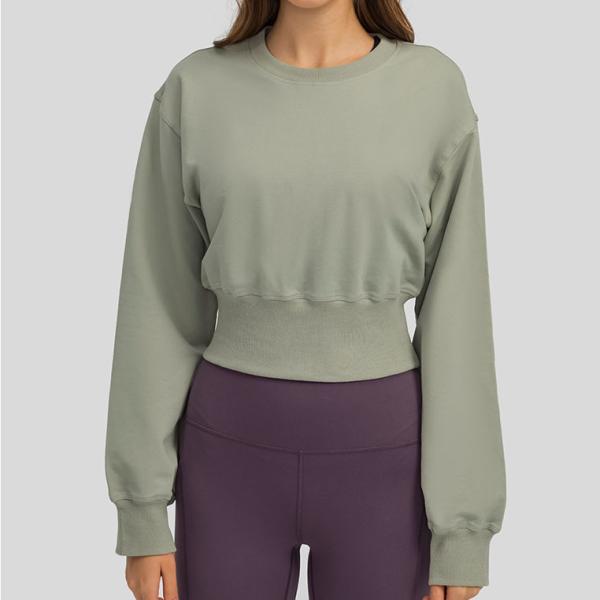 Cotton Fashion Cut And Sew Loose Fitness Crop Top Women Crew Neck Workout