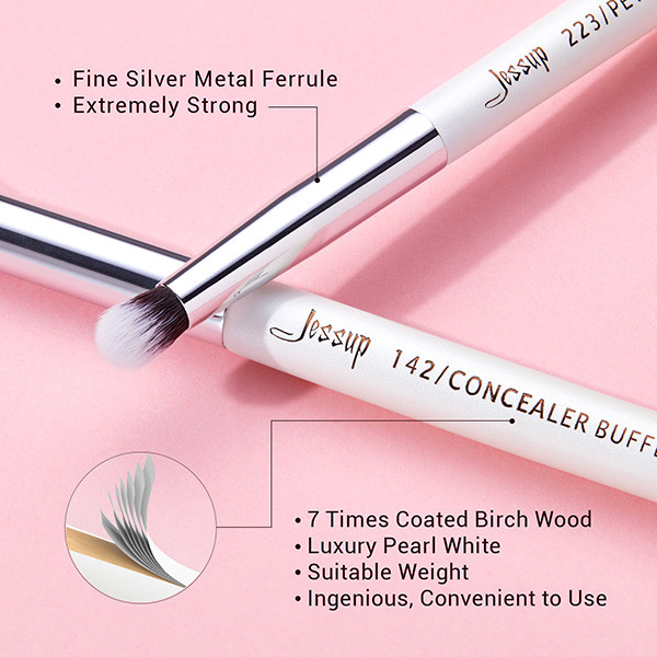 Jessup 15pcs Pearl White/Silver Aluminium Ferrule Eyeshadow Eyebrow Shader Makeup Brush Set T237