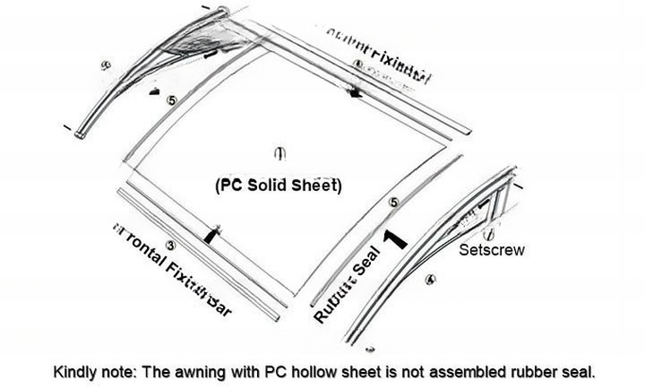 Plastic Canopy Polycarbonate Window Awning With Blue PC Sheet Sail Finishing Awning Bracket
