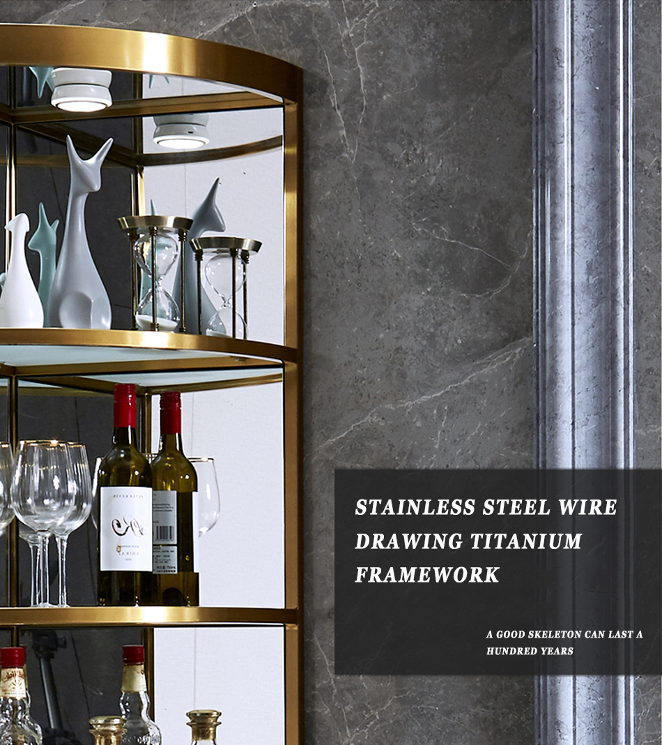 Stainless Steel Metal Frame Modern Wine Display Cabinet For Living Room