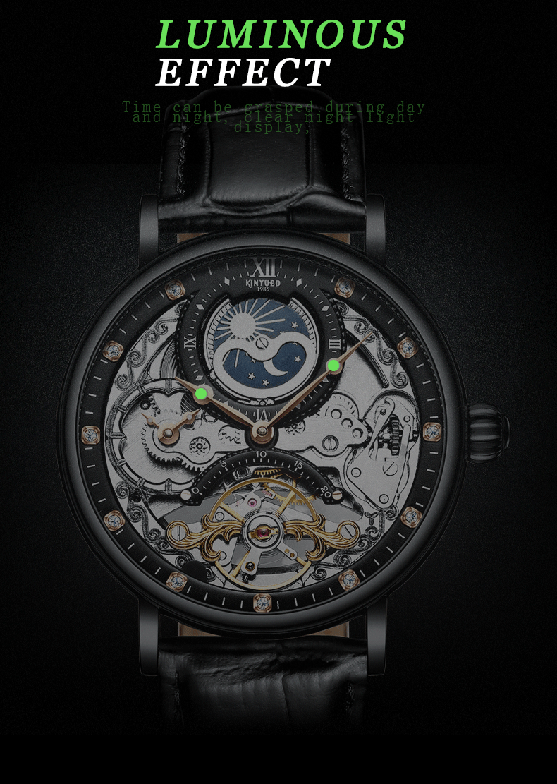 Elegant Appearance Tourbillon Mechanical Watch Moon Phase Mechanical Wrist Watch