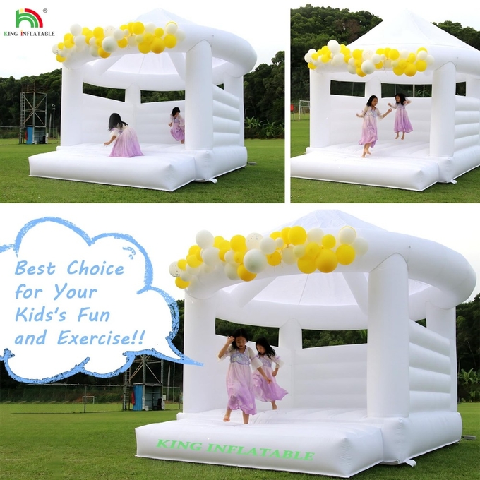 Custom White Inflatable Bounce Castle Party Wedding Bouncer House With Circular Roof