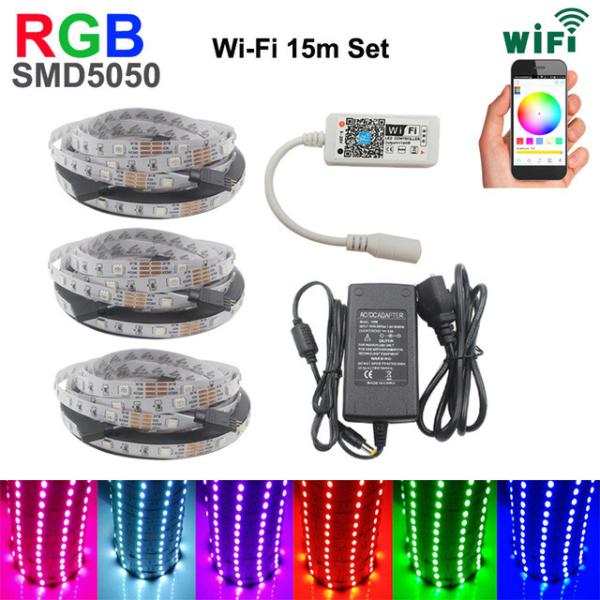 15m Non Waterproof +Wifi Rgb 5050 Smd Led Strip With 12V Power