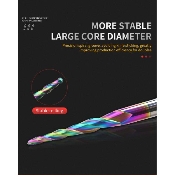 New Model Multicolor Coating 2 Flutes Taper Ball Nose DLC HRC55 Solid Carbide End Mills for Wood Carving Tooling Cutter Used