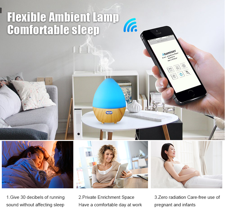 Bluetooth & App Audio Ultrasonic Cool Mist Humidifier Egg Shape With Colorful Lights