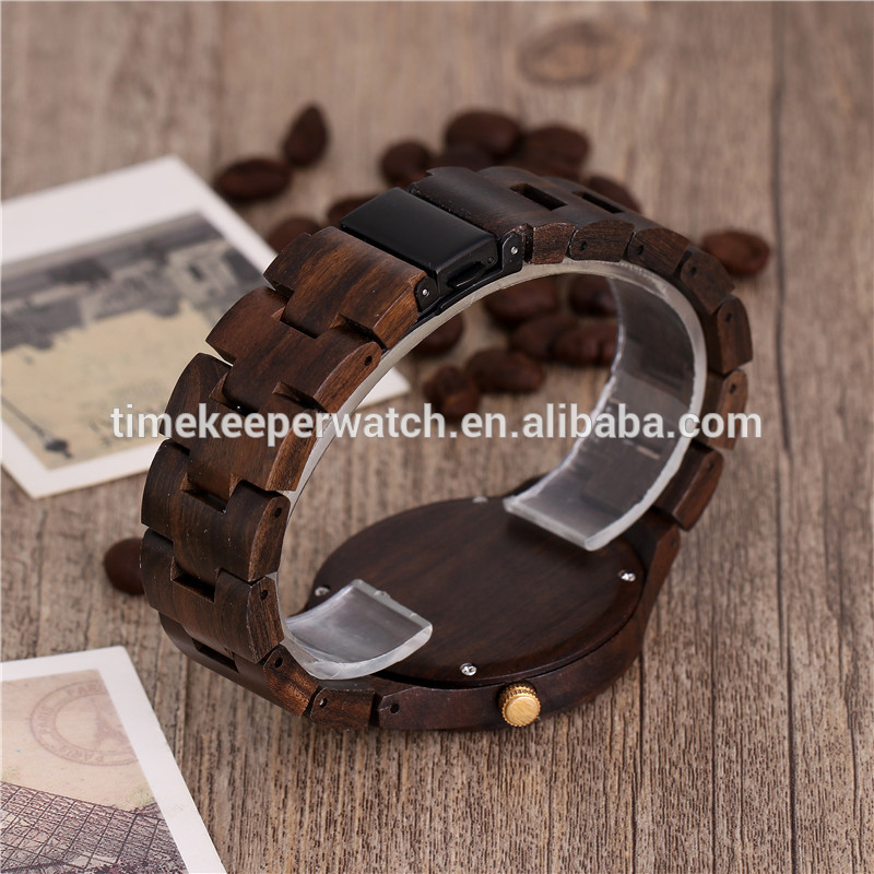 Black sandal quartz movement wood watch cheap price good quality timekeeper men wood watch