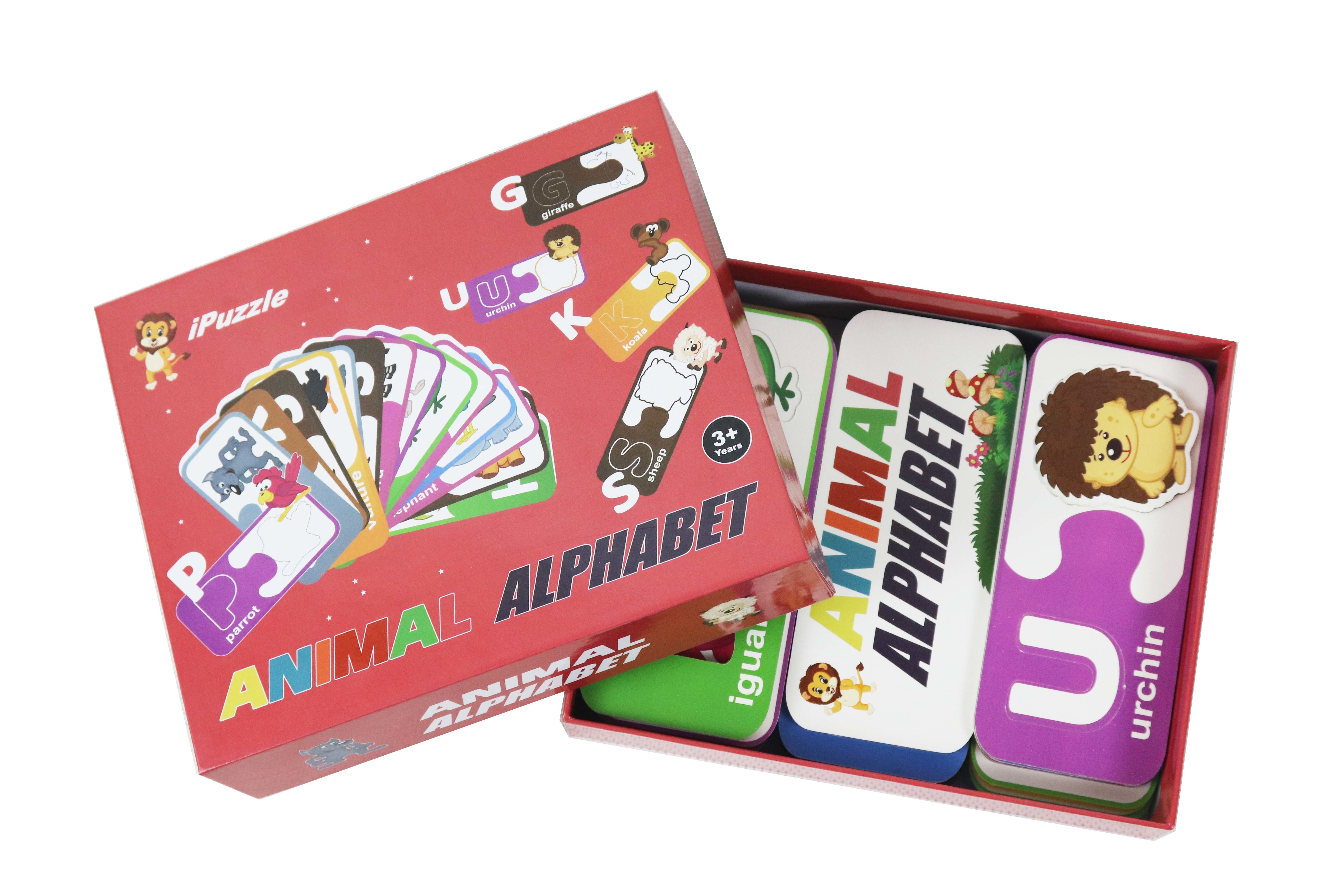 Varnish Greyboard Paper Jigsaw Puzzle Animal Alphabet Matching Cards