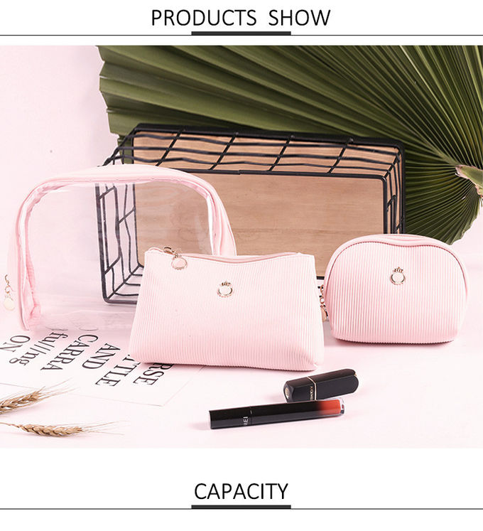 Custom Clear PVC Travel Zipper Wash Cosmetics Bags Set 3 Pieces