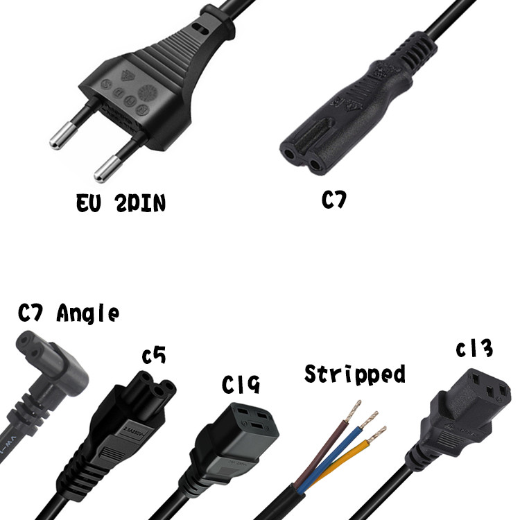 European 2 Pin Plug Power Supply Cable Cord PVC Material With C7 Connector
