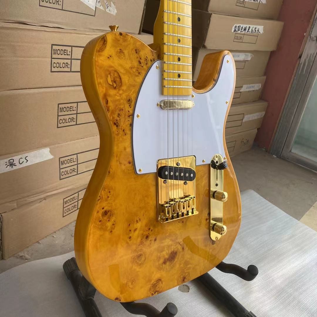 Custom Tele Electric Guitar Burl Maple Top Basswood Body Maple Fingerboard Golden Hardware High Quality Guitar
