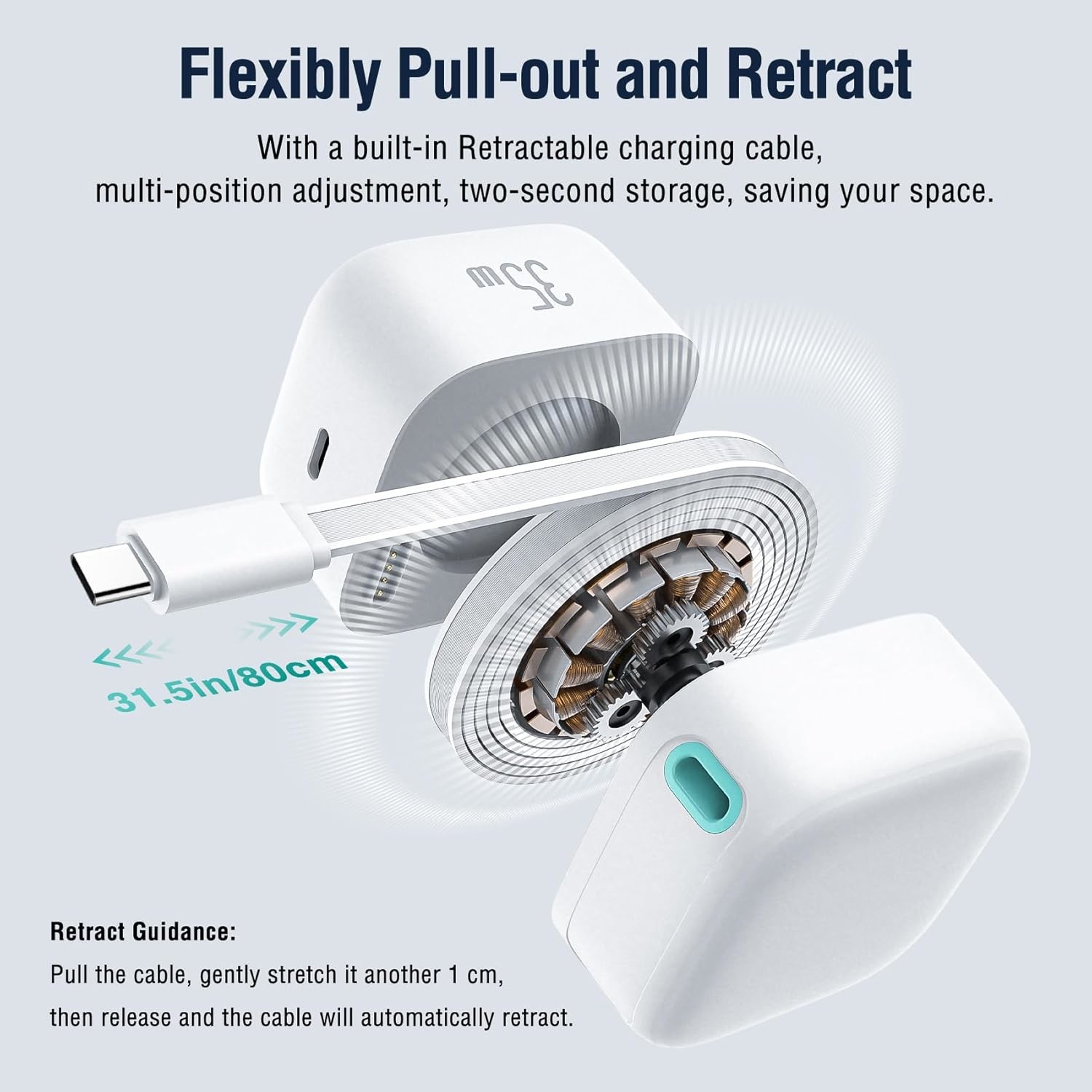 Eu Plug 35W PD GaN Type C Desktop Power Adapter With Magnetic Retractable Cable