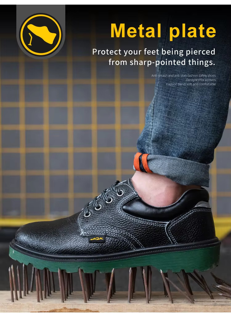 Metal Toe Industrial Safety Shoes PU Black Leather Work Shoes For Men