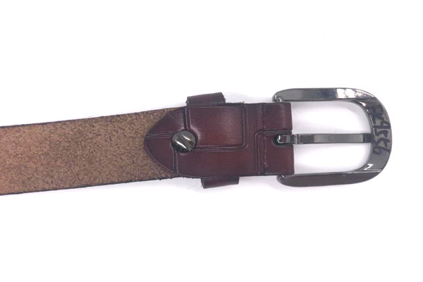 Brushed Gunmetal Real Leather Belt Womens Embossed Labyrinth Pattern