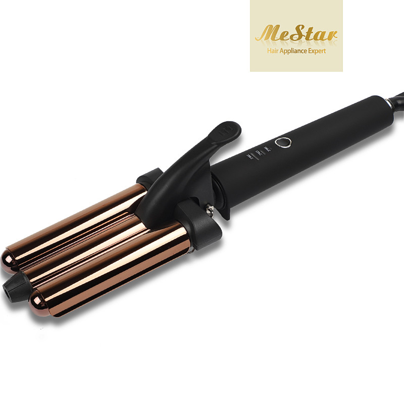 Dual Voltage Crimp Triple Barrel Curling Iron LED Display Titanium Tourmaline