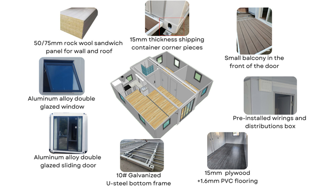 Flat 40ft Expandable Container Homes , 2 Bedroom Prefab Folding Container House