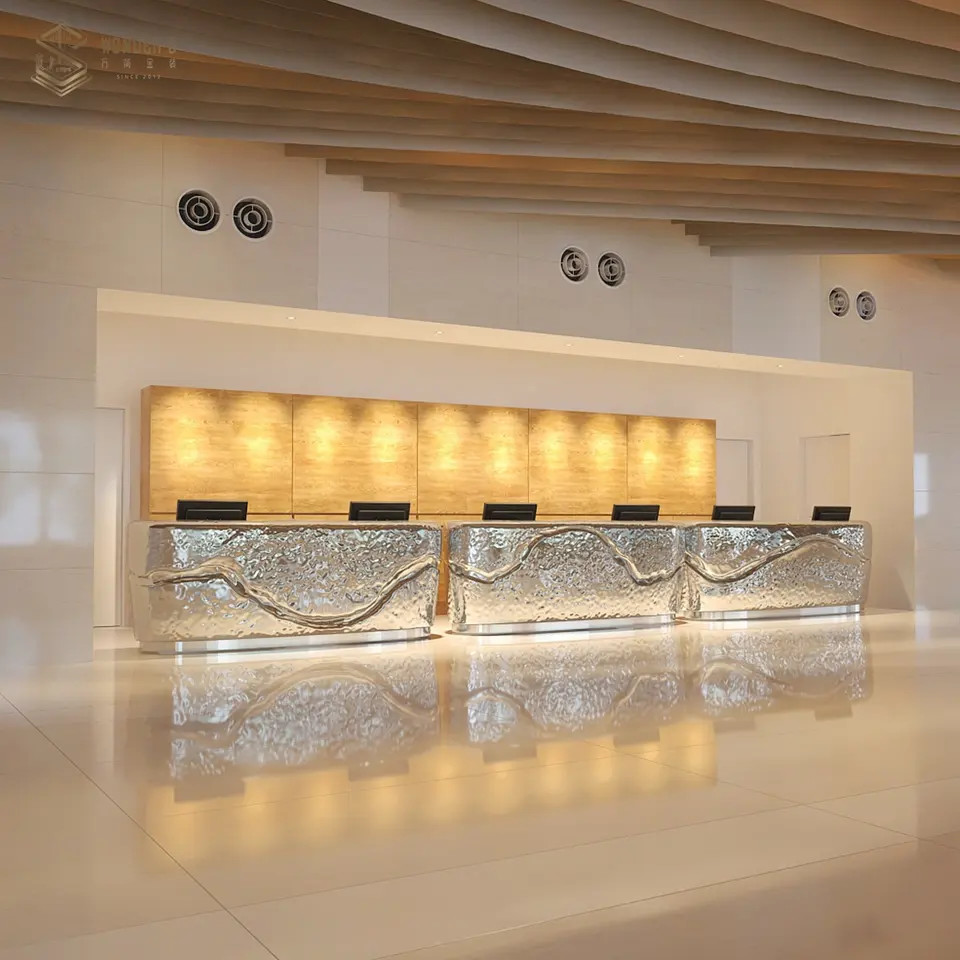Rectangle 110cm Hotel Reception Desk Shaped Front Office Beauty 3D 2D