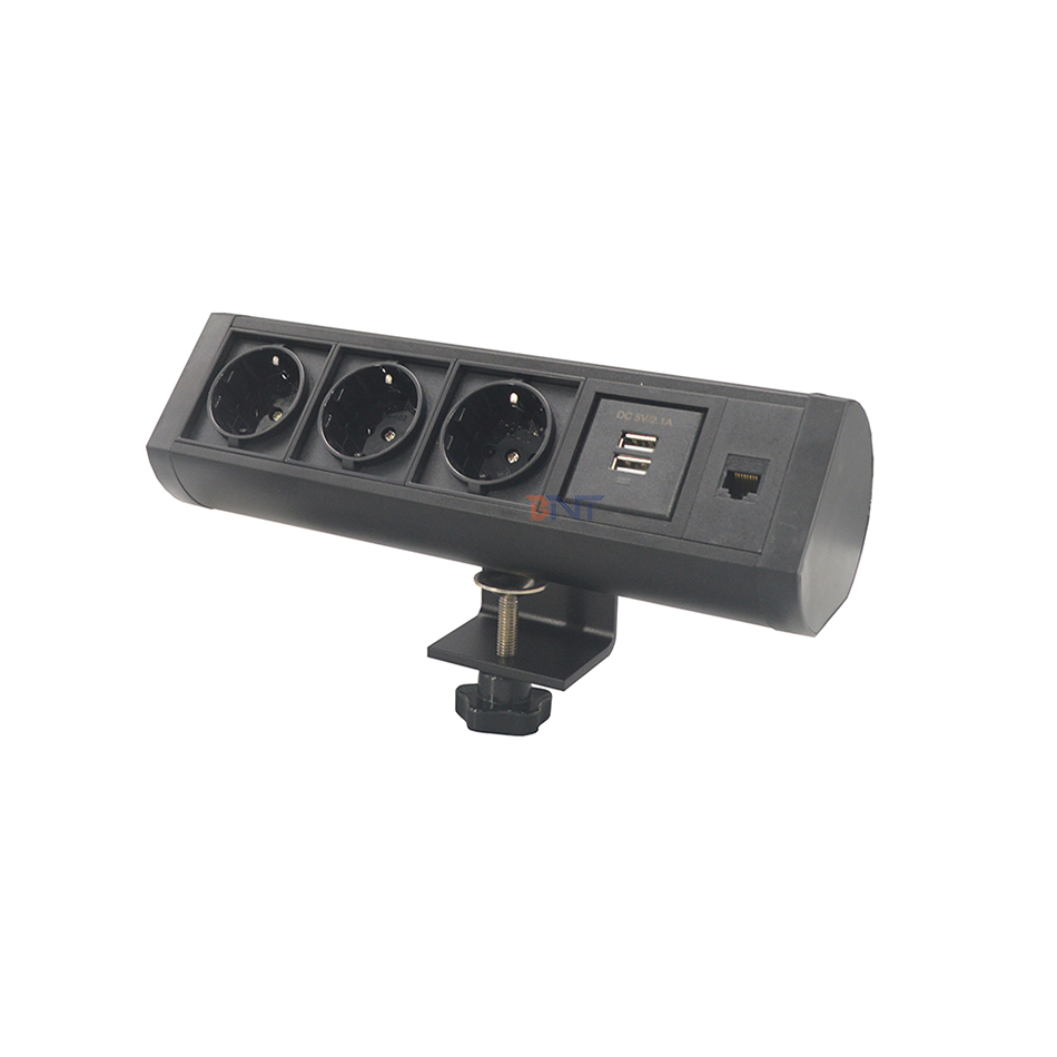 Hotel office full black mount on desk aluminum EU power and usb charger socket
