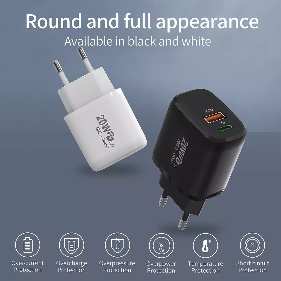 20W Fast Charging Power Socket A C Travel Charger for Mobile Phones/Laptops/Projectors