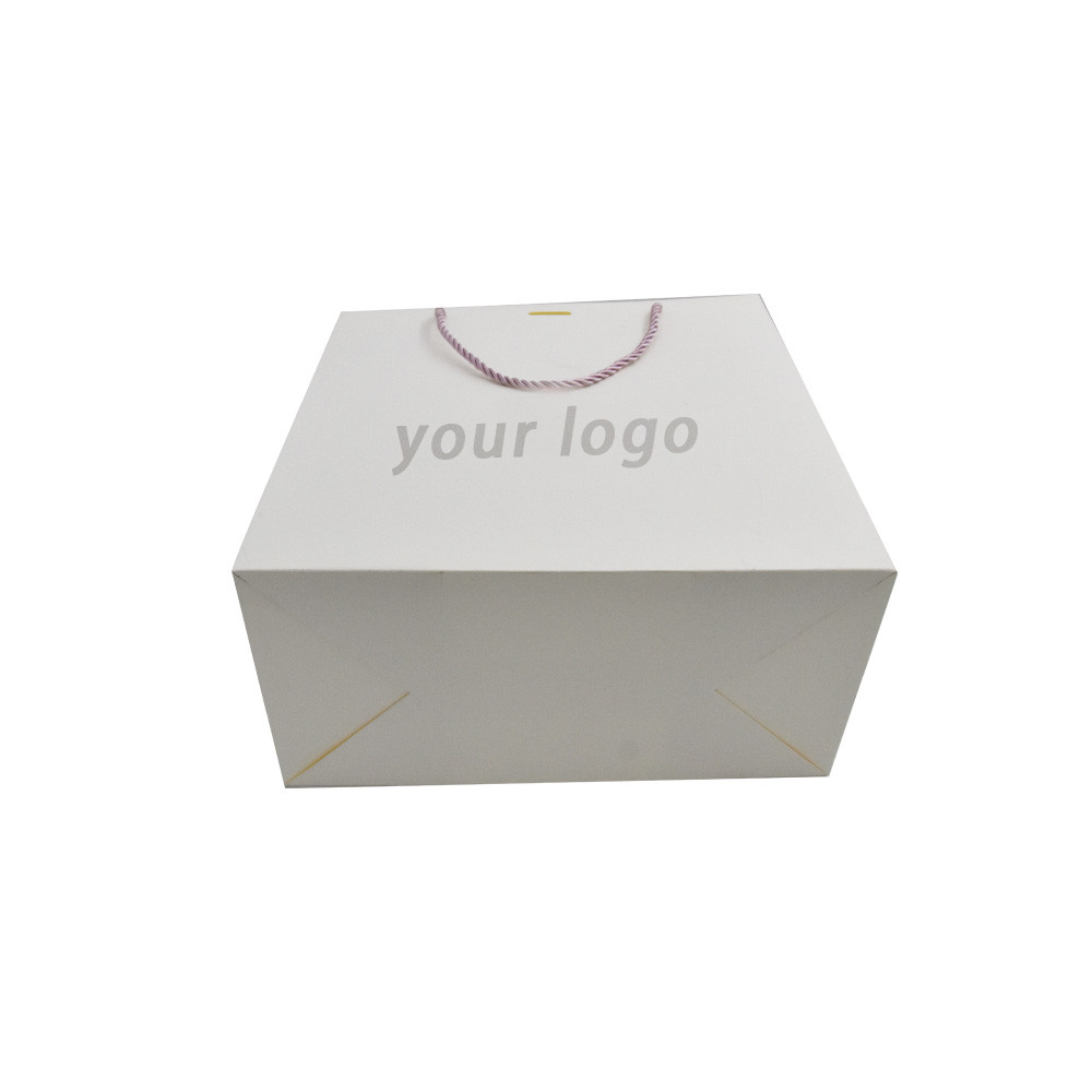 Craft Paper Small Blue Custom Paper Shopping Bags With Ribbon