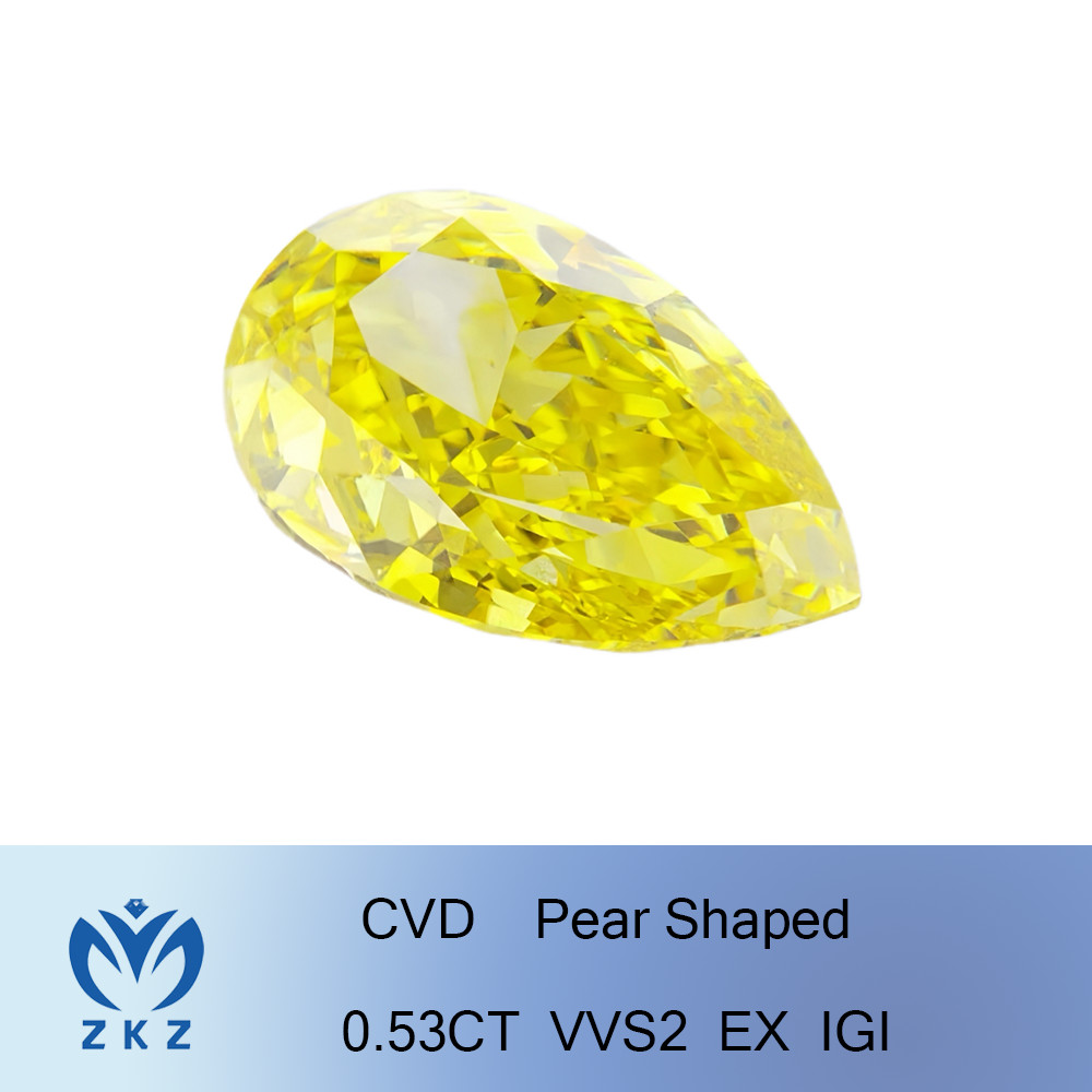 0.53 Carat Pear Shaped VVS2 Lab Created Yellow Diamond Without Setting