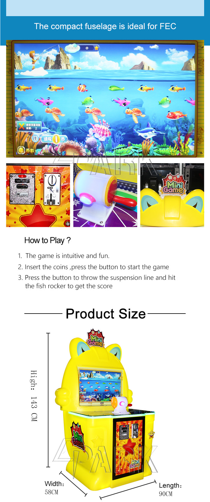 Kids Paradise Mini Fishing Amusement Arcade Machine Coin Operated