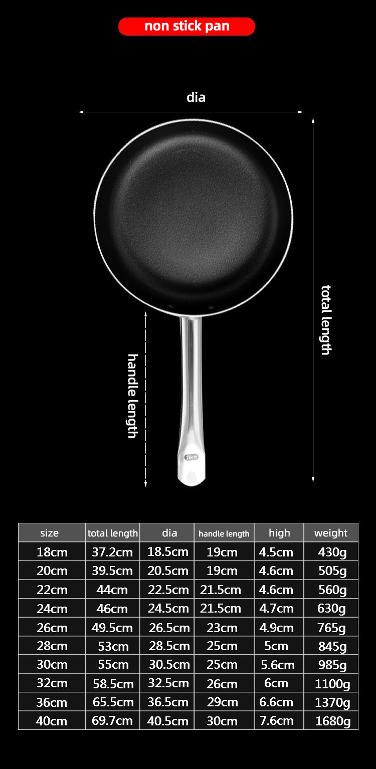 Kitchen Stovetop Frying Pan Stainless Steel Non Stick With SS Handle