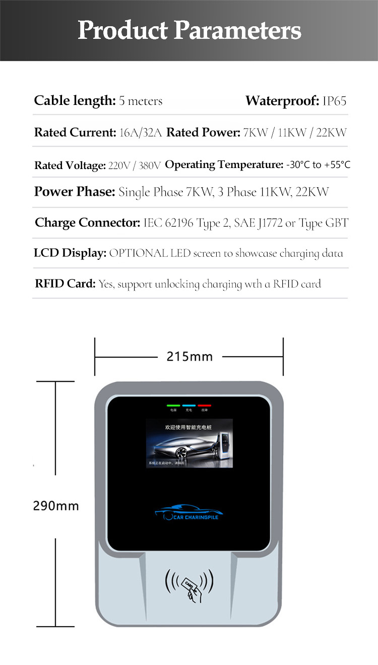 32A Single Phase Electric Car Charger Point EVSE Wallbox 240VAC 7KW