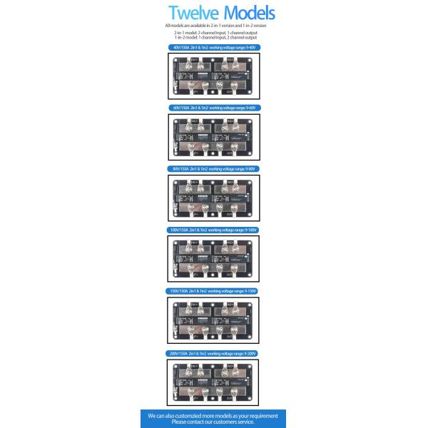 Enerkey Ideal Diode 40V 60V 80V 150A 1in2 2in1 with Reverse Input Protection for Solar Panel Anti-backflow