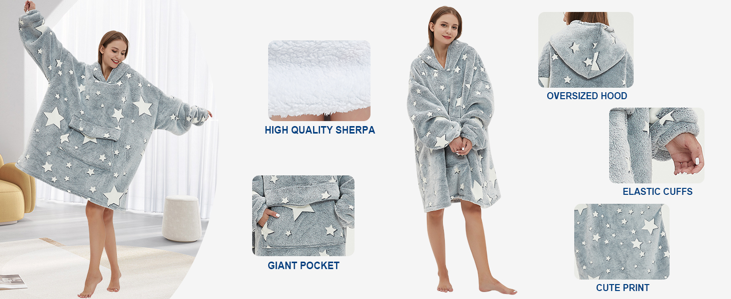 Glow in the dark blanket hoodie for adult