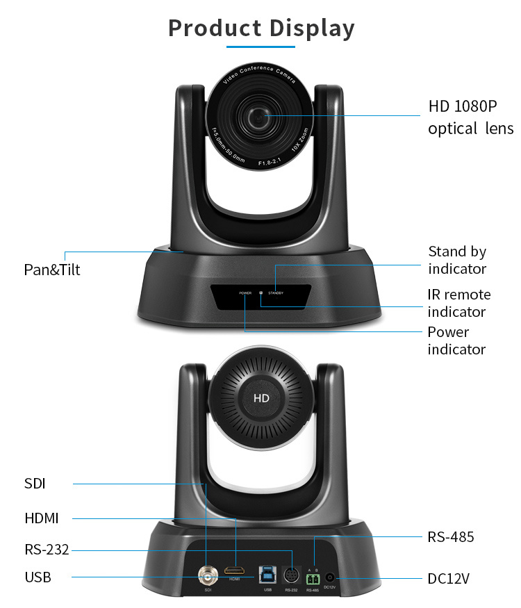 Professional HD 10X Optical Zoom SDI& HDMI-Compatible Video Conference Camera