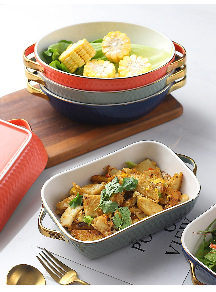 Salad Lasagna Rectangular Ceramic Baking Dish With Handle Multifunctional