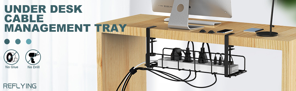 Under Desk Cable Management Tray Organize Wires with Power Coated Carbon Steel Design