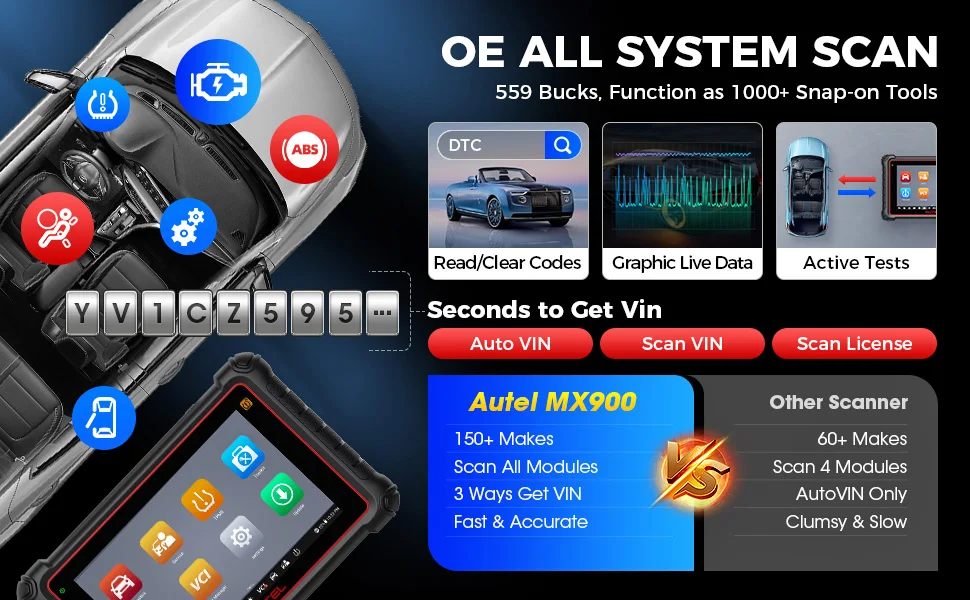 Autel MaxiCOM MK900 Diagnostic Tools CAN FD DoIP 8 Inch Bidirectional OBD2 Scanner 2024 Auto Diagnosis Upgrade of MK808B