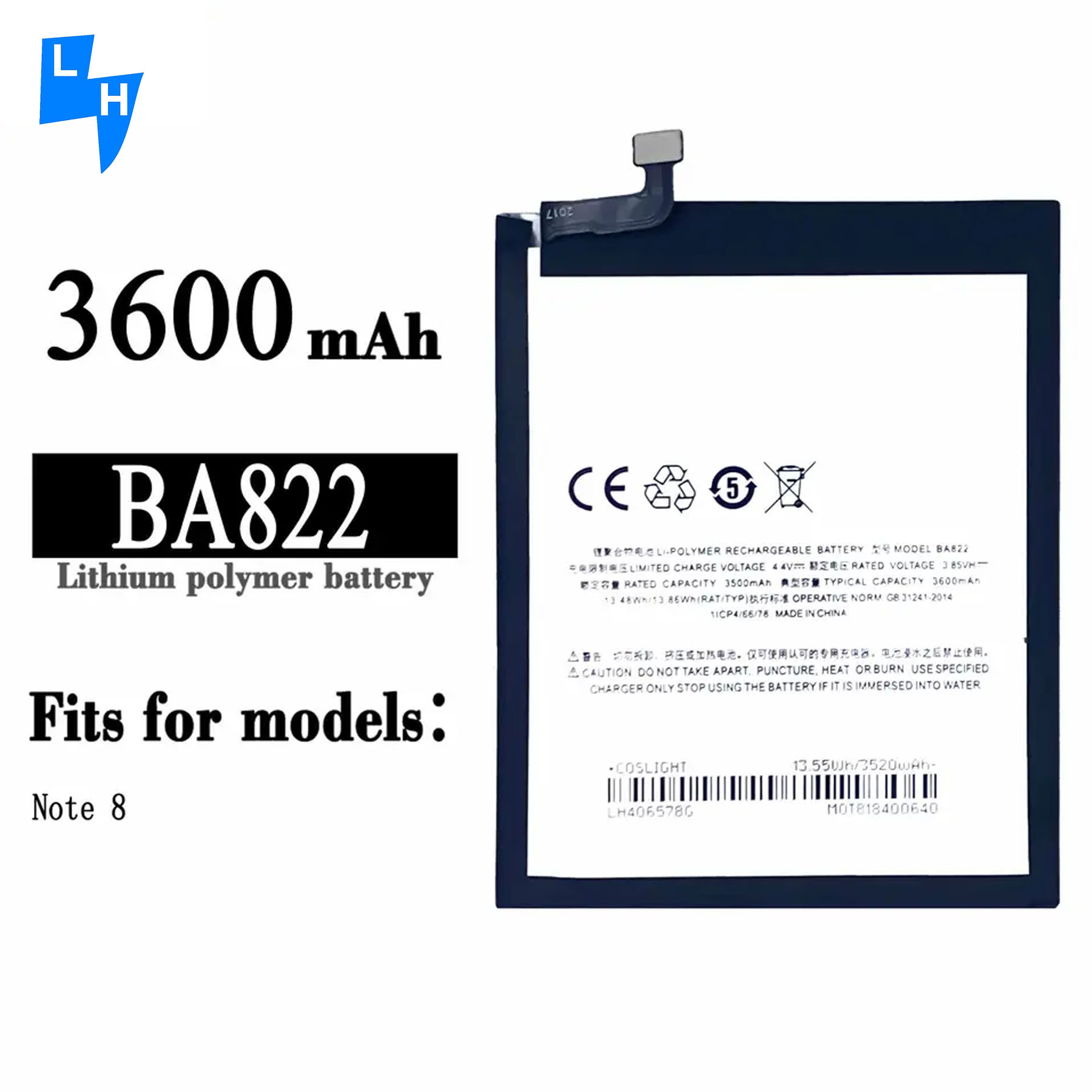 Stock BA822 4.4V 3500mAh Lithium Polymer Battery for Meizu NOTE 8 Replaceable Charging