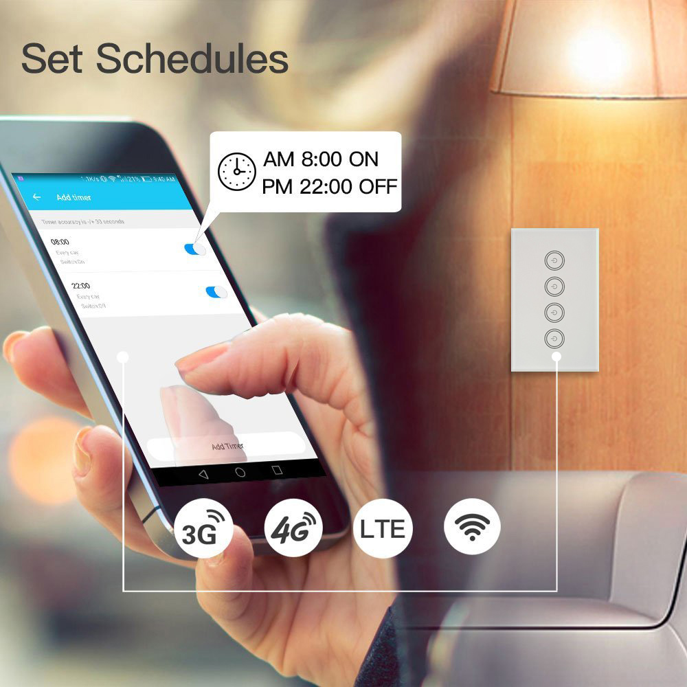 2 Gang US Touch Wifi Power Switch , Remote Control Switch 120 * 72 * 34mm