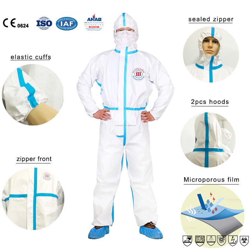 Disinfect Bio Security Type 4 Disposable Coveralls 65g SF Microporous Suit For Men Women