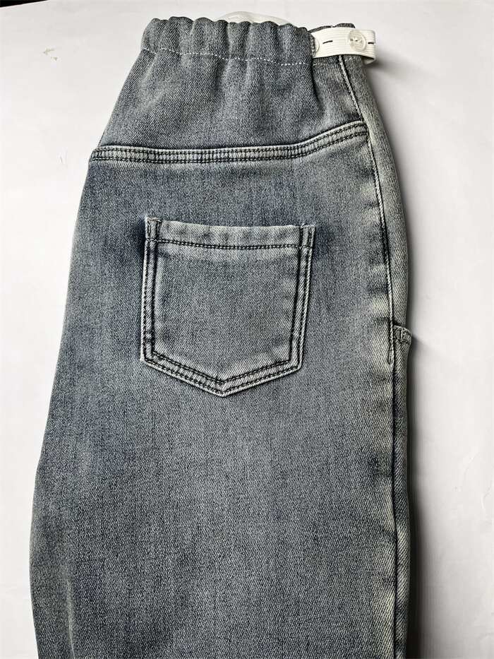 Soft Woven Stretch Denim Fabric With Fleece Bonded Smoky Indigo