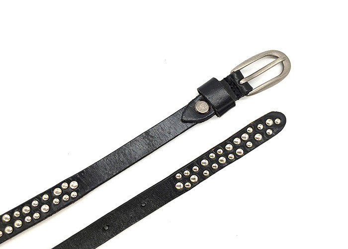 15mm Skinny Leather Belt For Women Decorated With Round Bomb Studded , Metal Pin Buckle