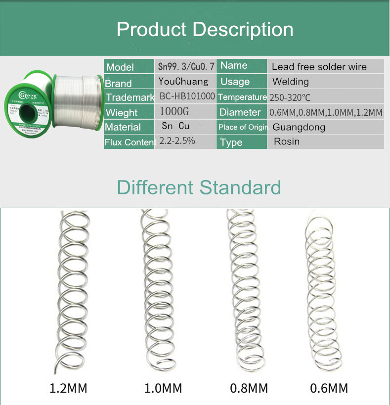 Lead Free Soldering Wire Material 99.3% Tin 0.7% Copper 0.5mm / 0.02 Diameter 1kg
