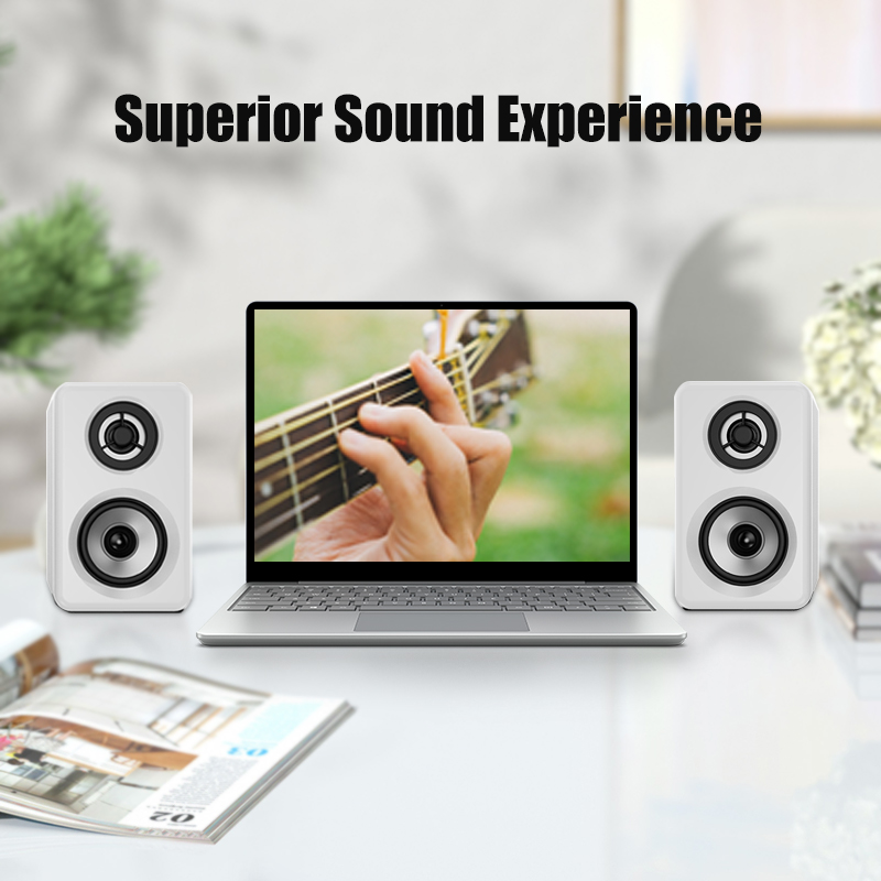 Piano Gloss White Active BT 2.0 Channel PC Gaming Speakers With Headphone And Mic Jack