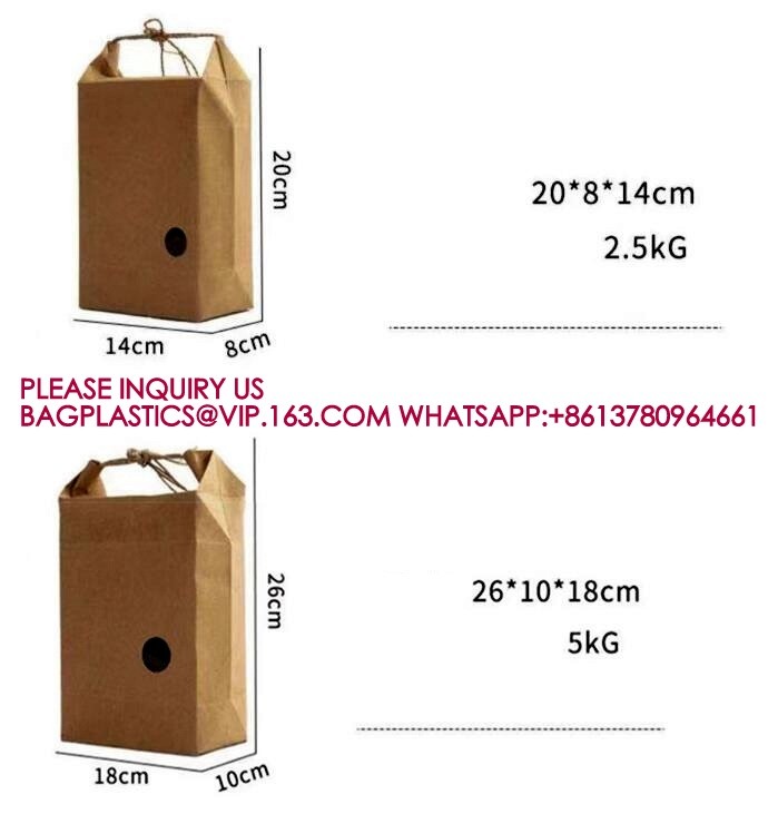 Custom Printing Eco Friendly Square Bottom Food Grade Packaging Bio Rice Kraft Paper Bag