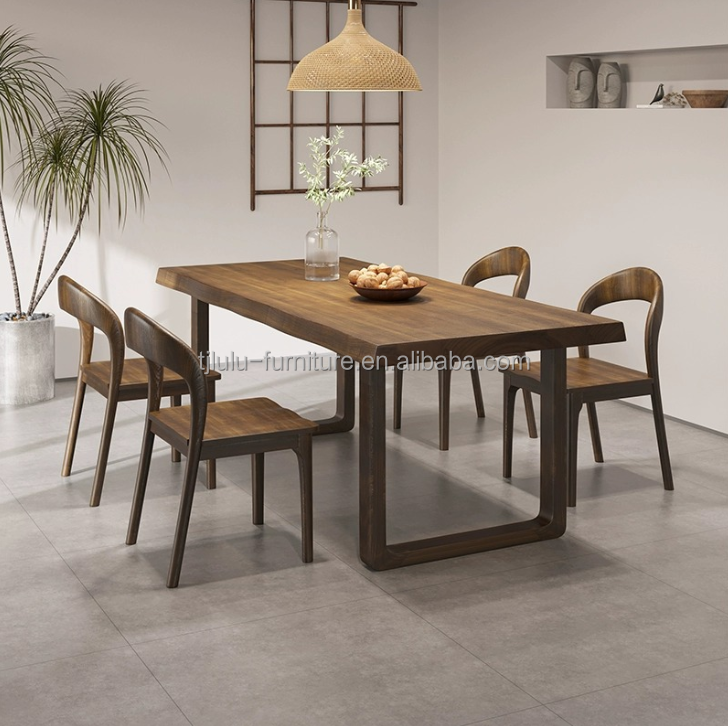 Japanese Luxury Seat Dining Room Furniture Table Rectangular Solid Wood Dining Table Set without Folded Villa for Villa